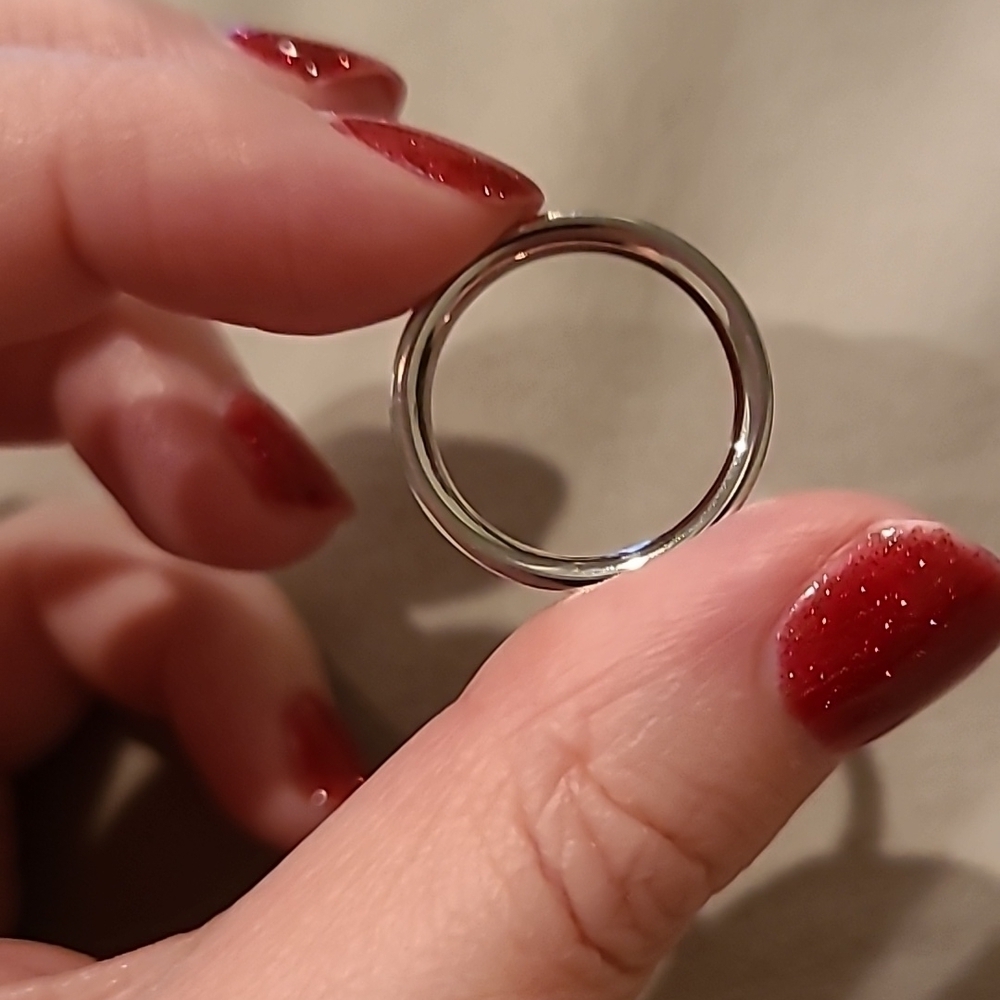 Channel set red and clear stones cubic zirconia stainless steel eternity ring - Picture 7 of 9